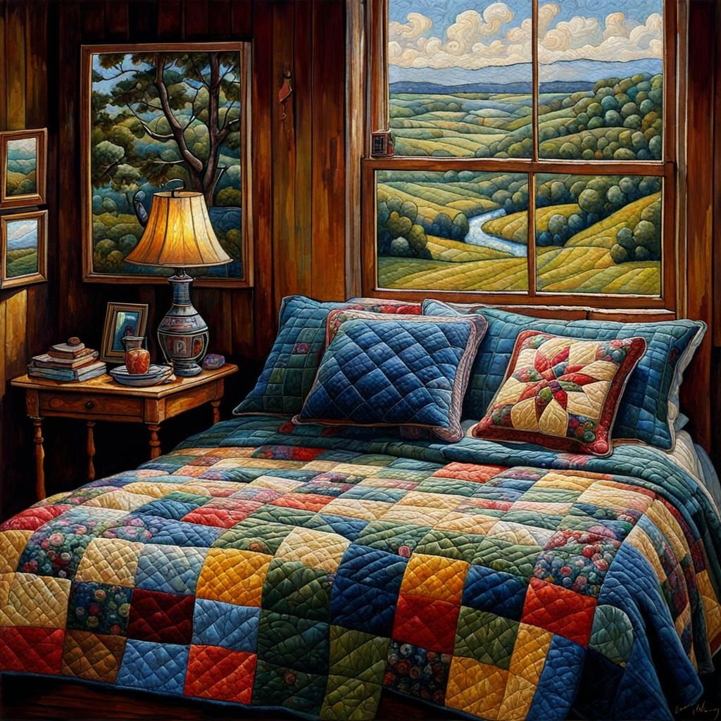Cozy Patchwork Quilt in Oil Painting Style