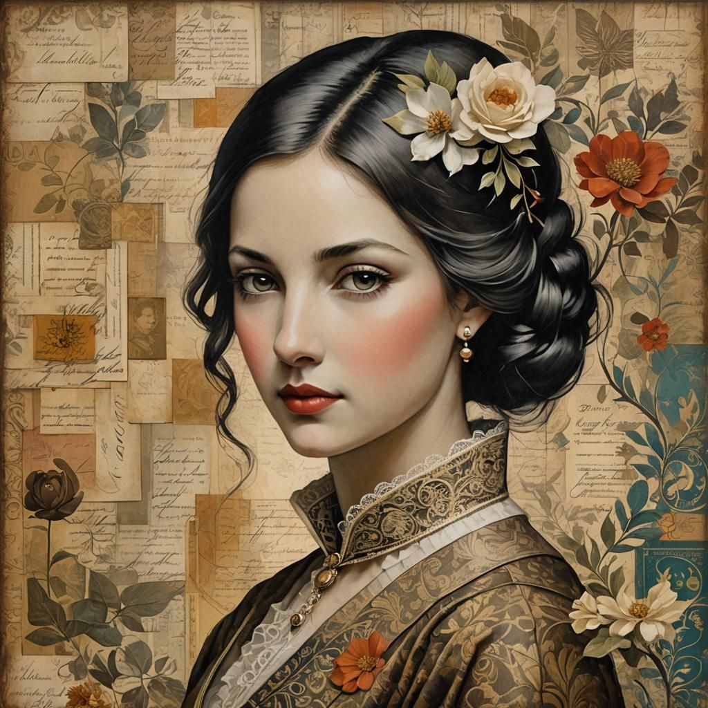 Striking Decoupage Portrait in Mixed Media Style