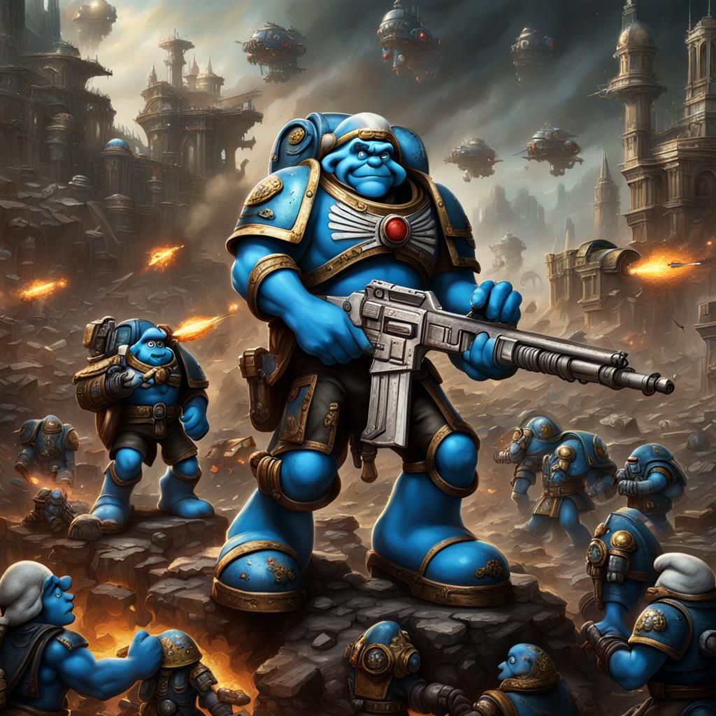 Smurfs as WarHammer 40000 Space Marines