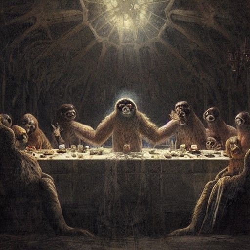 Sloths Recreate The Last Supper in Horror Art Style