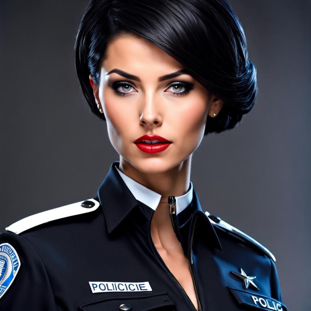 Beautiful French Police Officer in Latex Uniform