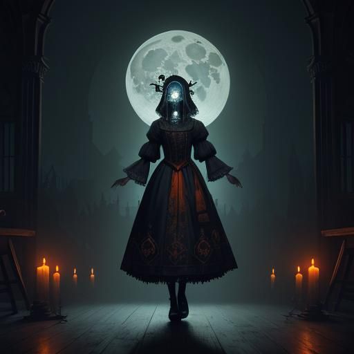 Ghost Girl with Plague Mask in Haunted House