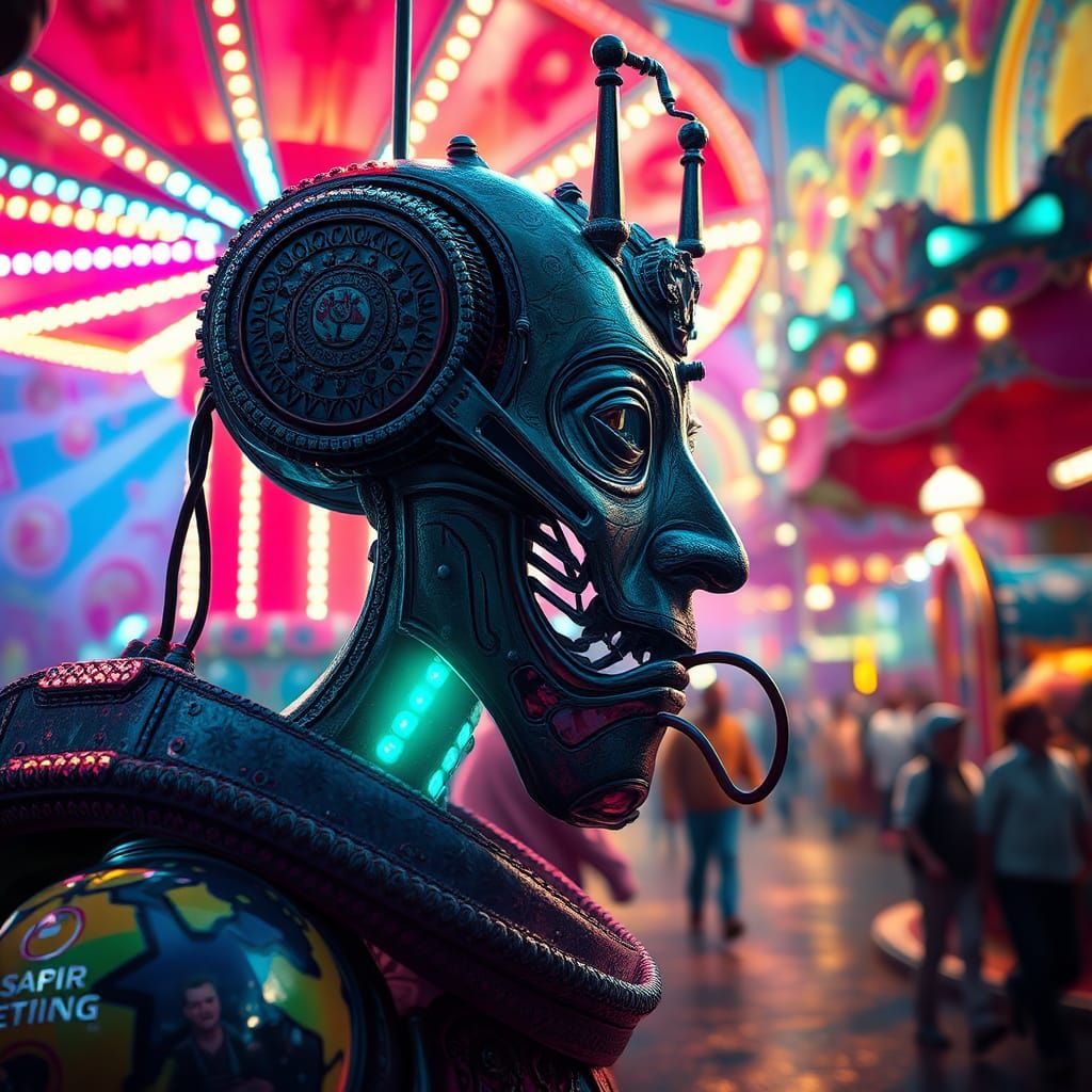 Vibrant Carnival Scene in Hyperrealistic Digital Art Style