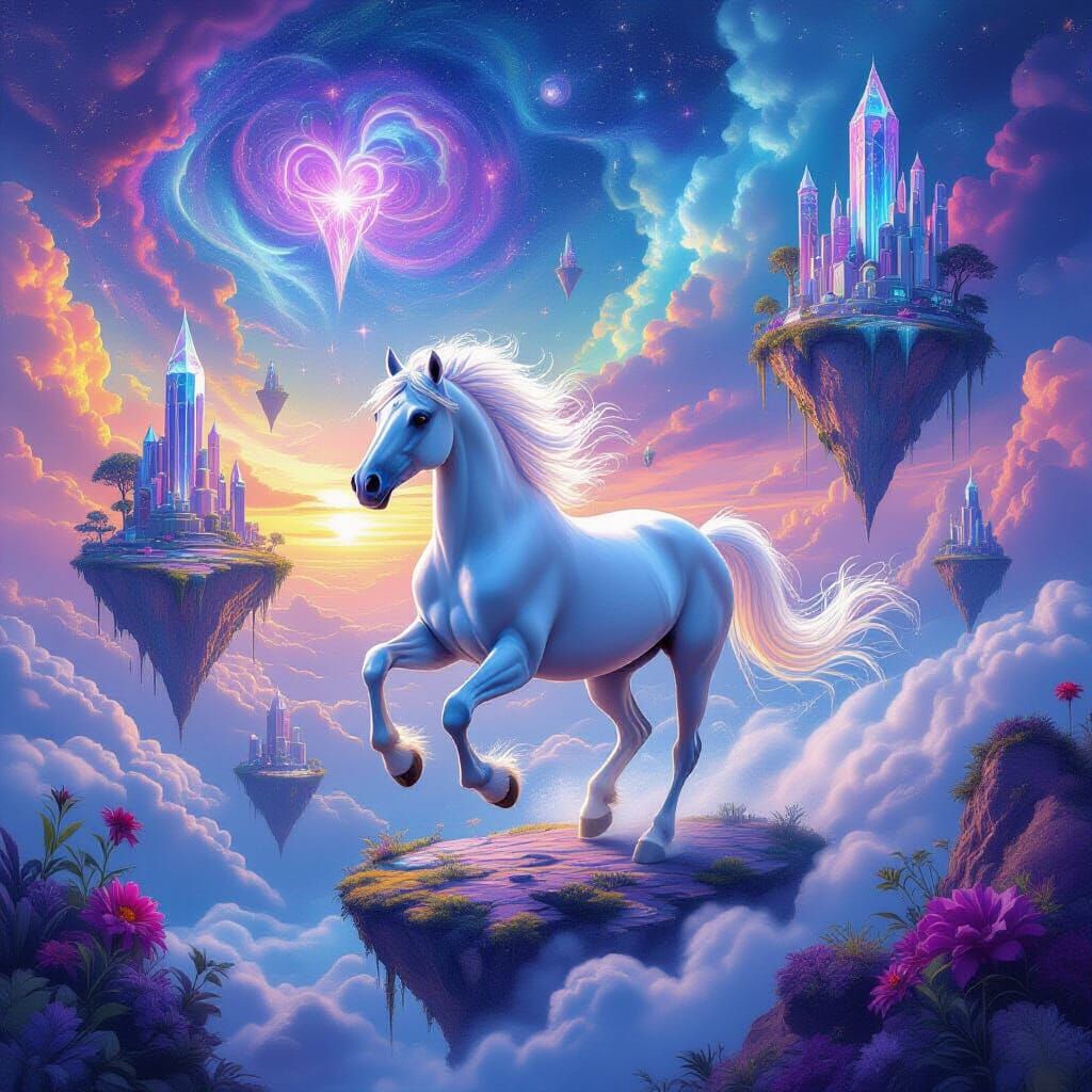 Ethereal Horse Galloping Through Dreamscape, Psychedelic Art