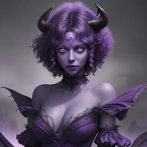 Violet Demoness with Glowing Eyes: Matte Painting