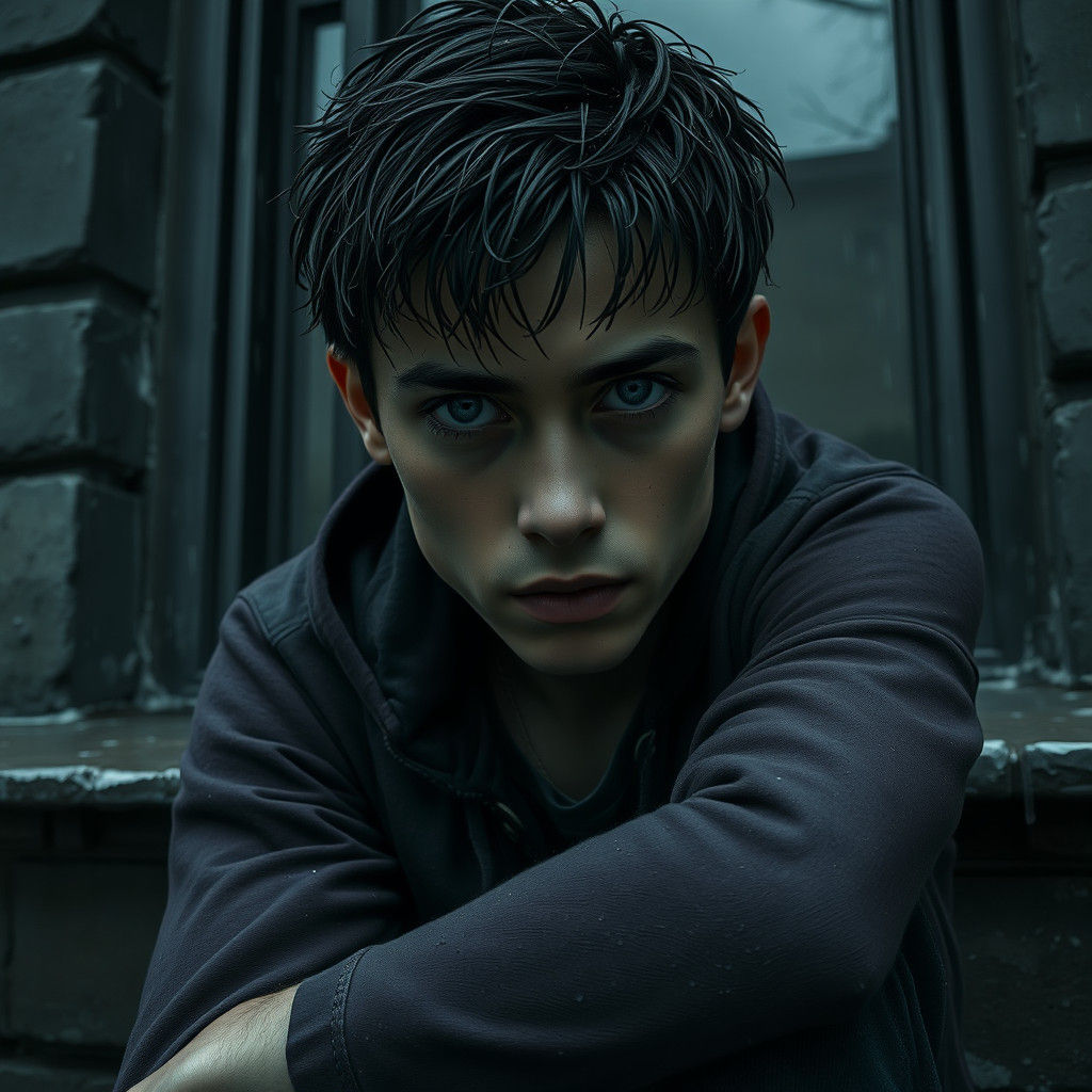 Melancholic Man in Rain, Digital Painting