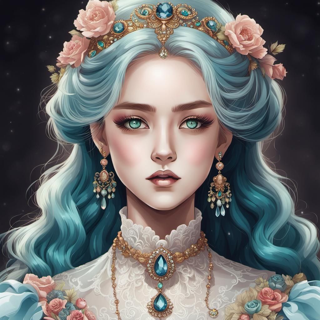 Detailed Manhwa-Style Portrait of a Beautiful Woman
