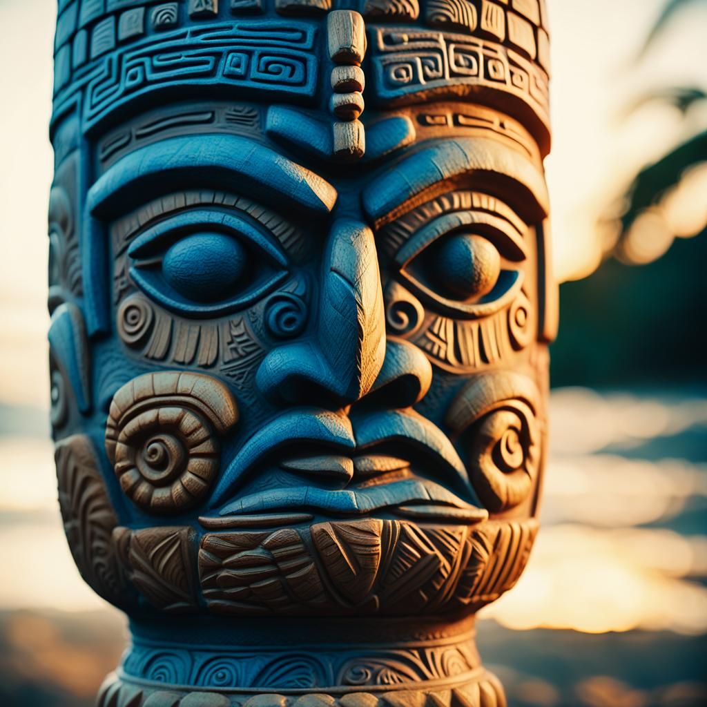 Intricate Tiki Chalice with Polynesian Carvings