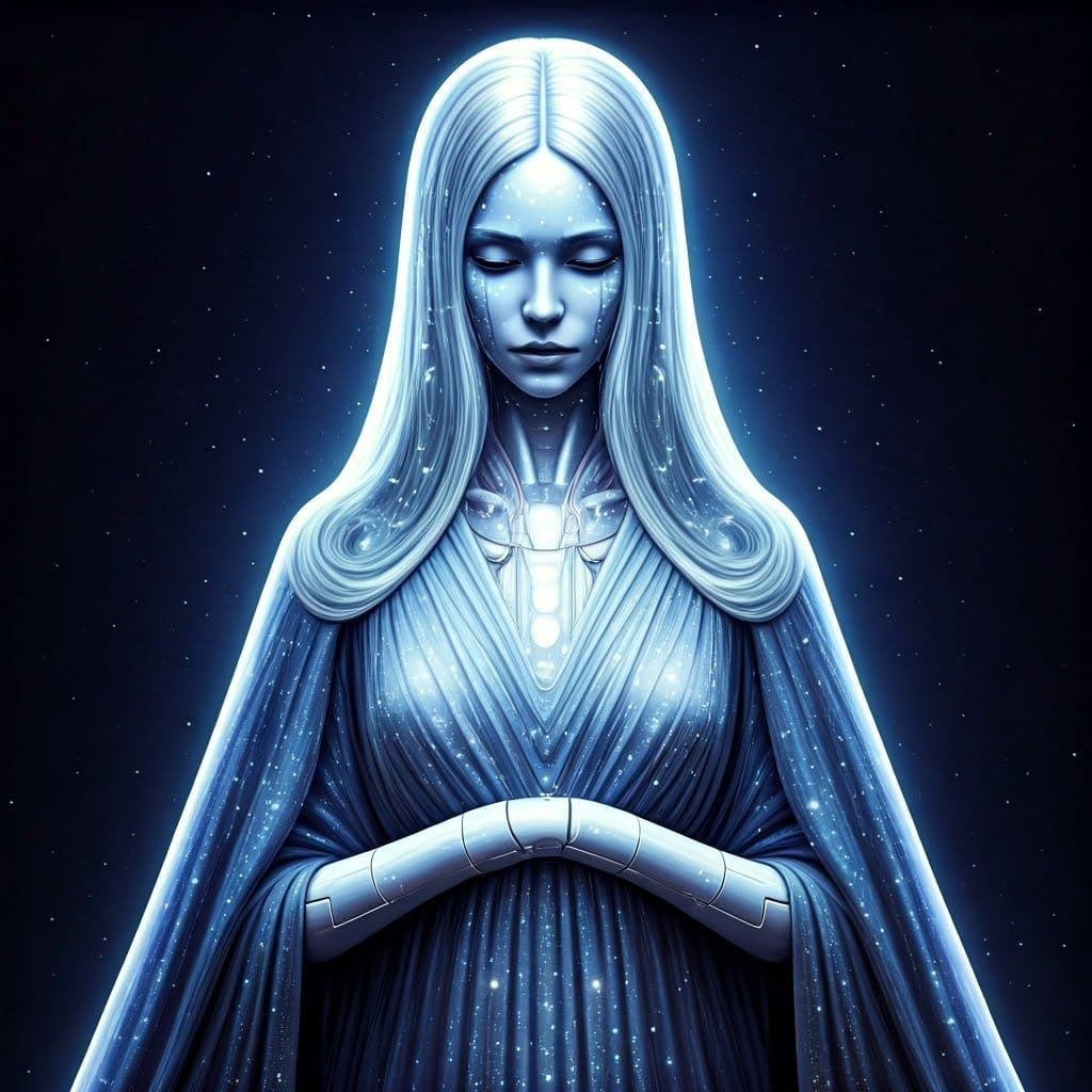 Celestial Robotic Woman in Digital Painting Style