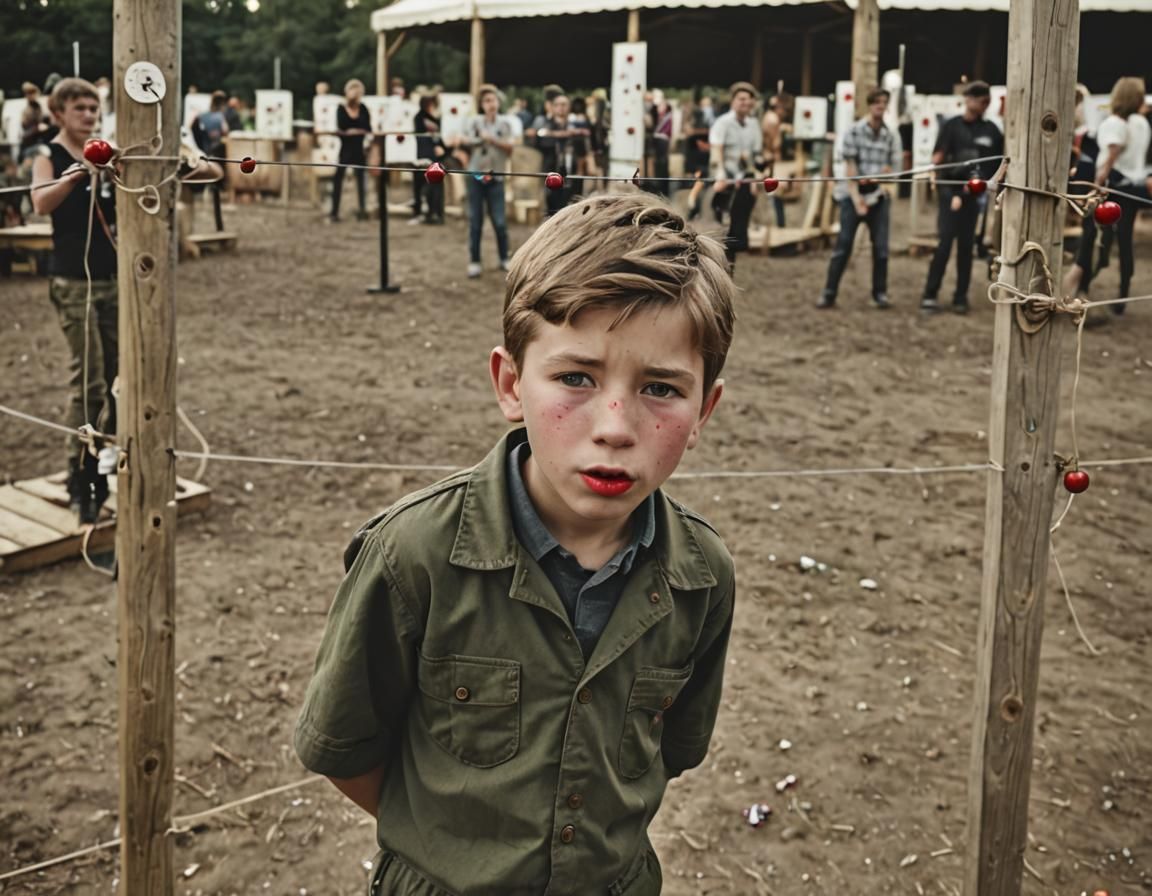 Boy Concentrates at Fair Shooting Range