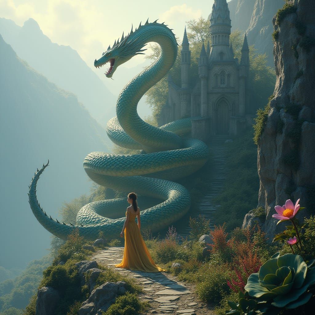 Majestic Dragon Snake Conquers Ancient Castle in Iridescent ...