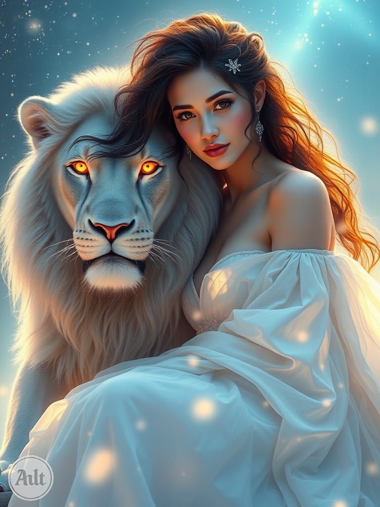 A beautiful Pleiadian female with long, shiny black hair with white highlights that shimmers like sparkling crystals, ad...