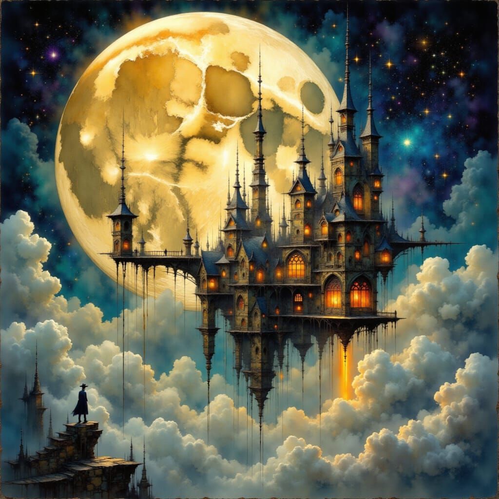Surreal Steampunk Masterpiece: Celestial Rocket Ship in Whim...
