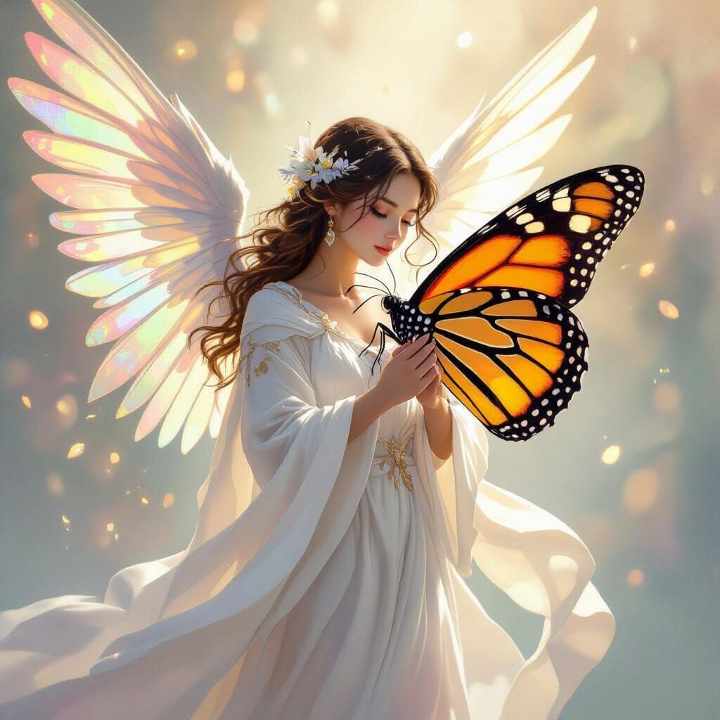 Monarch Butterfly Angel in Digital Watercolor Style
