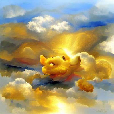 Flying Pig in Golden Clouds, Divine Sunshine