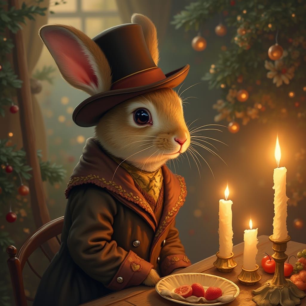 Rabbit in Gown at Candlelit Gathering