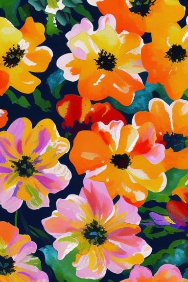 Impressionist Flowers in Gouache and Watercolor Style