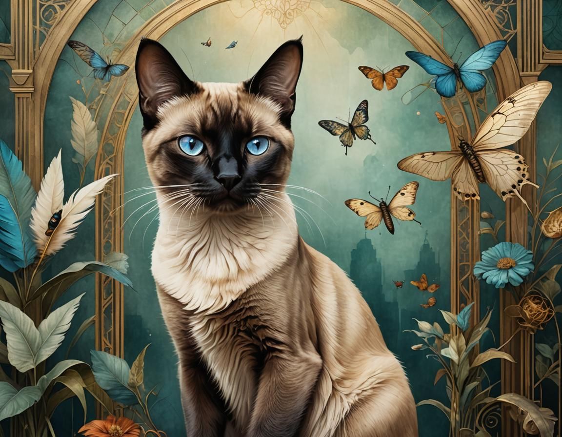 Surreal Siamese Cat in Art Deco Room