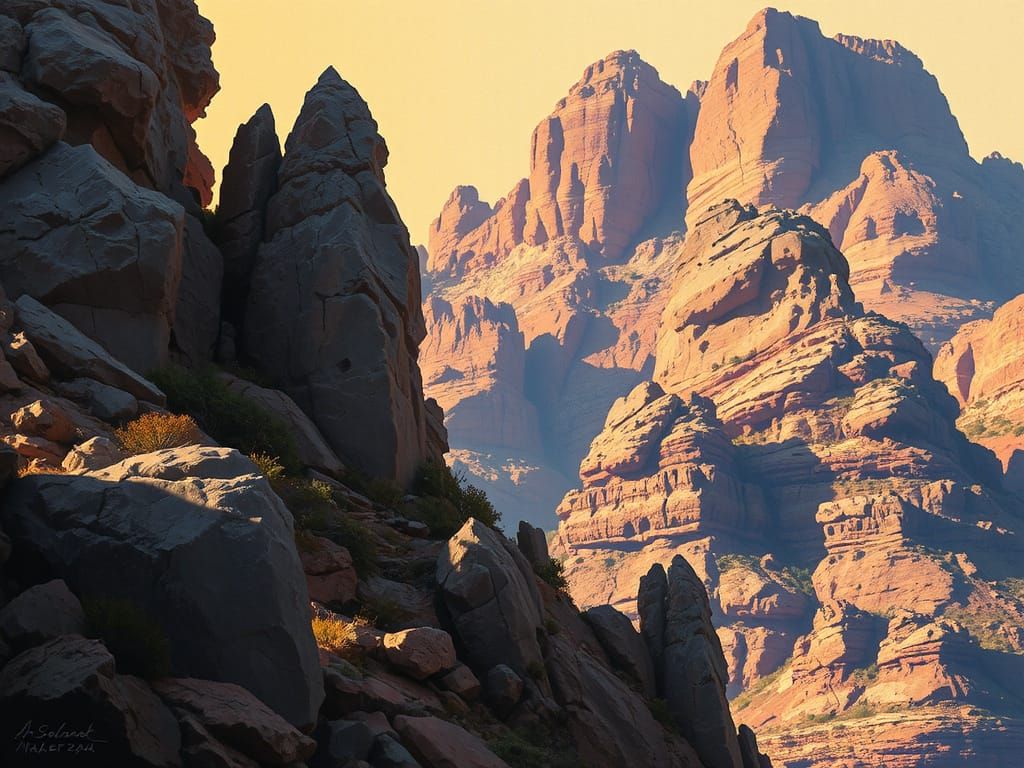 Earthy Geological Formations in Digital Painting Style