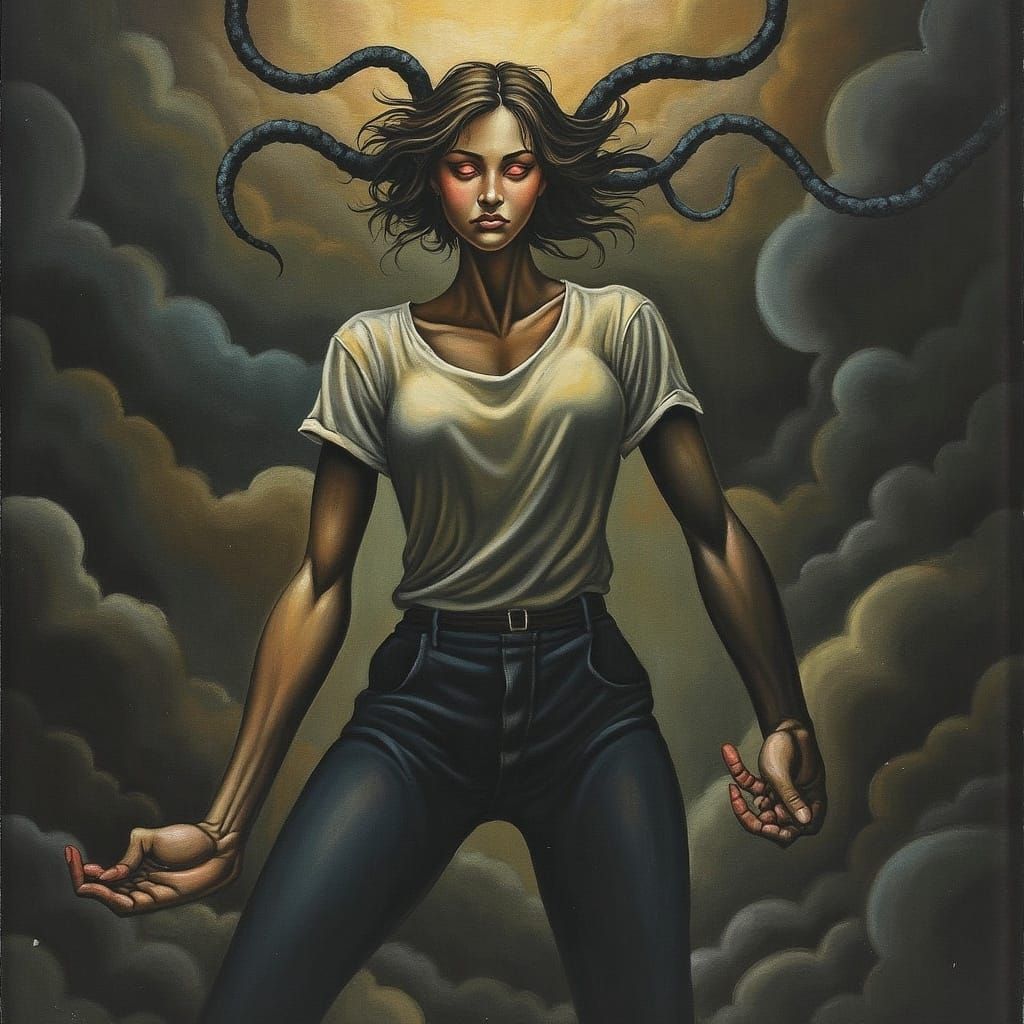 Woman's Inner Strength in Dark Surreal Mindscape