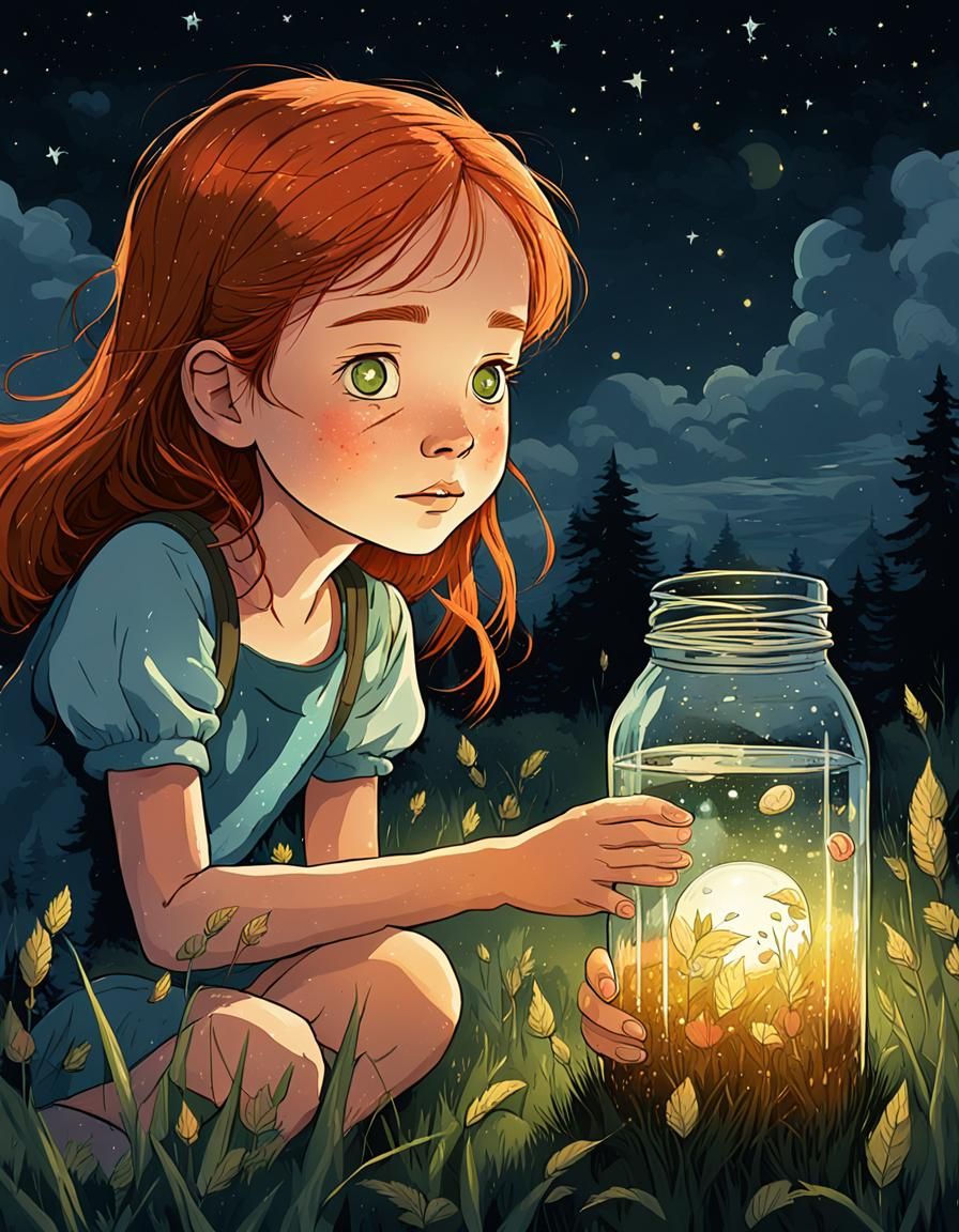 Une fille rousse heureuse, l'émerveillement dans les yeux, d...