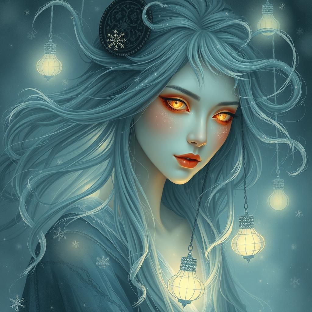 Ethereal Portrait of Yuki Onna in Ukiyo-e Style