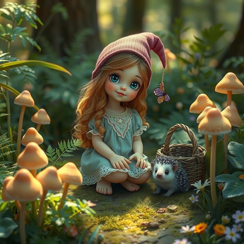 Adorable Gnome Girl in Enchanted Forest