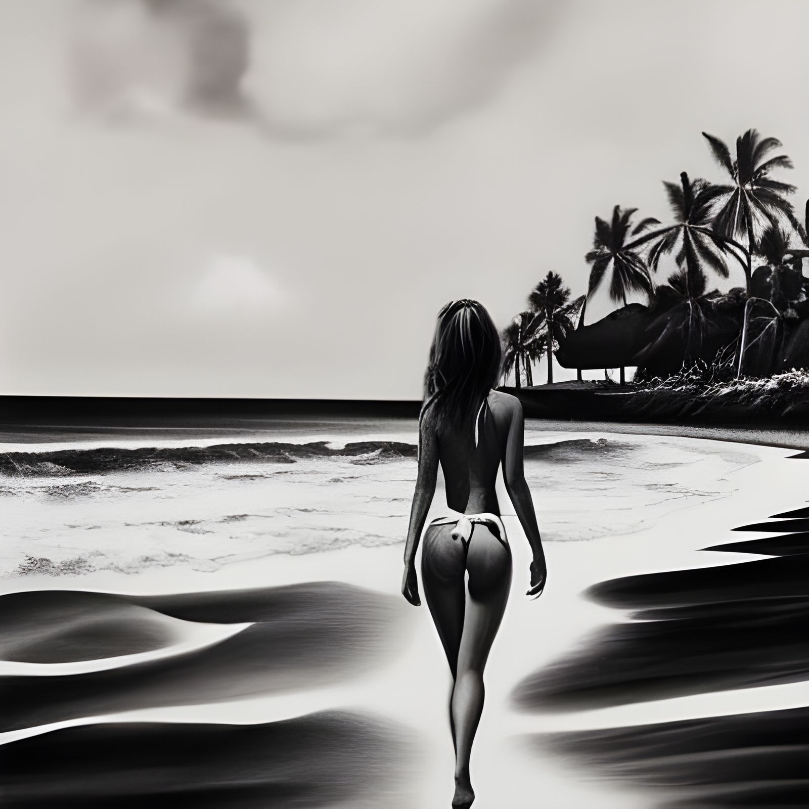 Woman in Floral Bikini on Tropical Beach