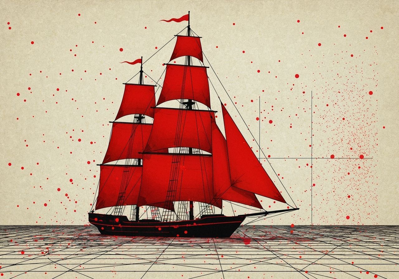 Futuristic Cyberpunk Sailboat with Red Sails