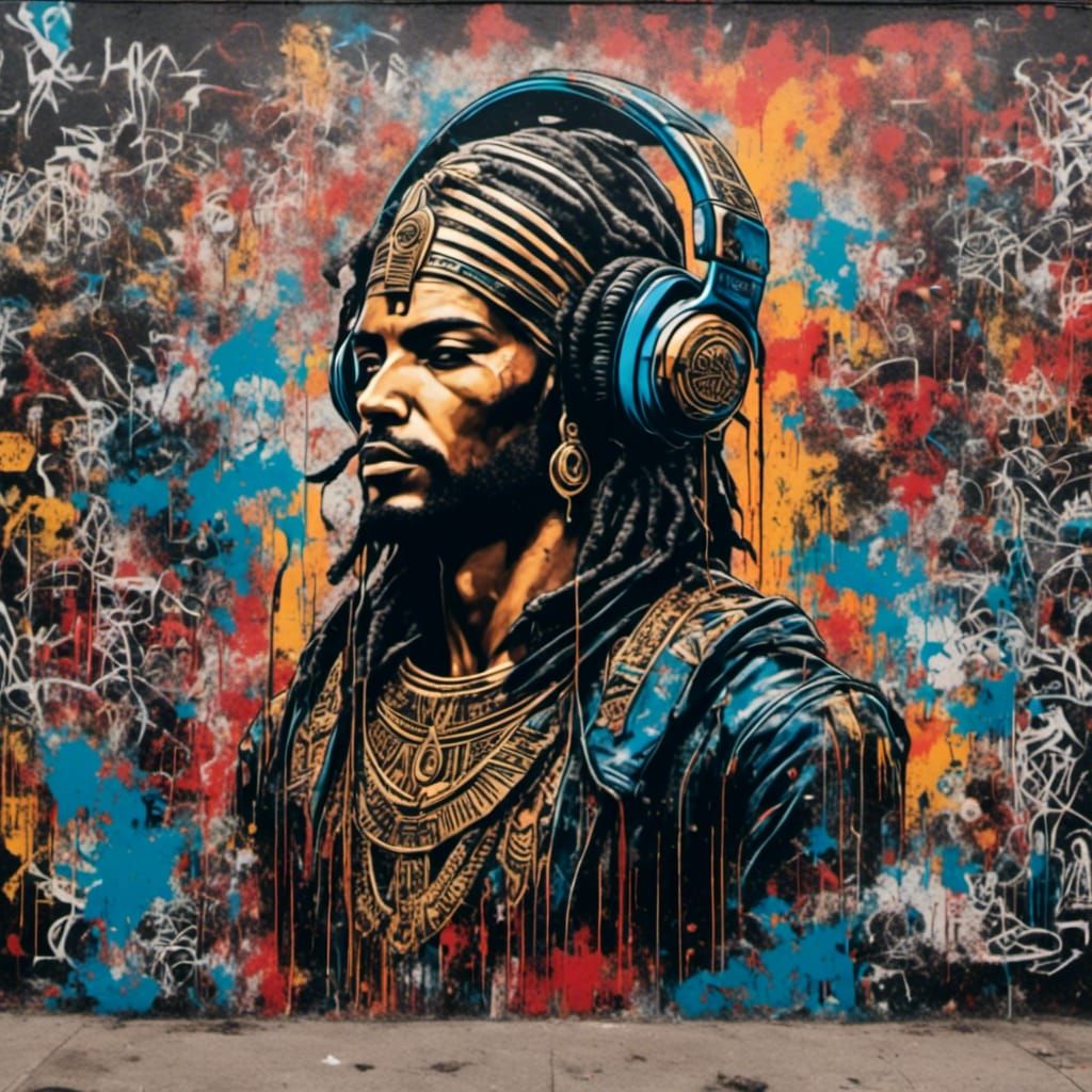 Egyptian Pharaoh Graffiti Mural with Greek Mythology