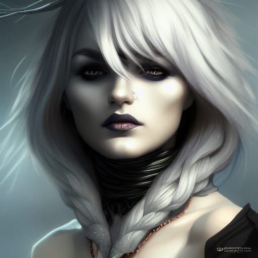 Drow Sorceress Portrait in Hyperdetailed Splash Art Style