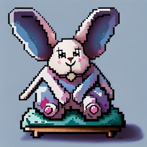 Sad Bunny in 16-bit Retro Pixel Art