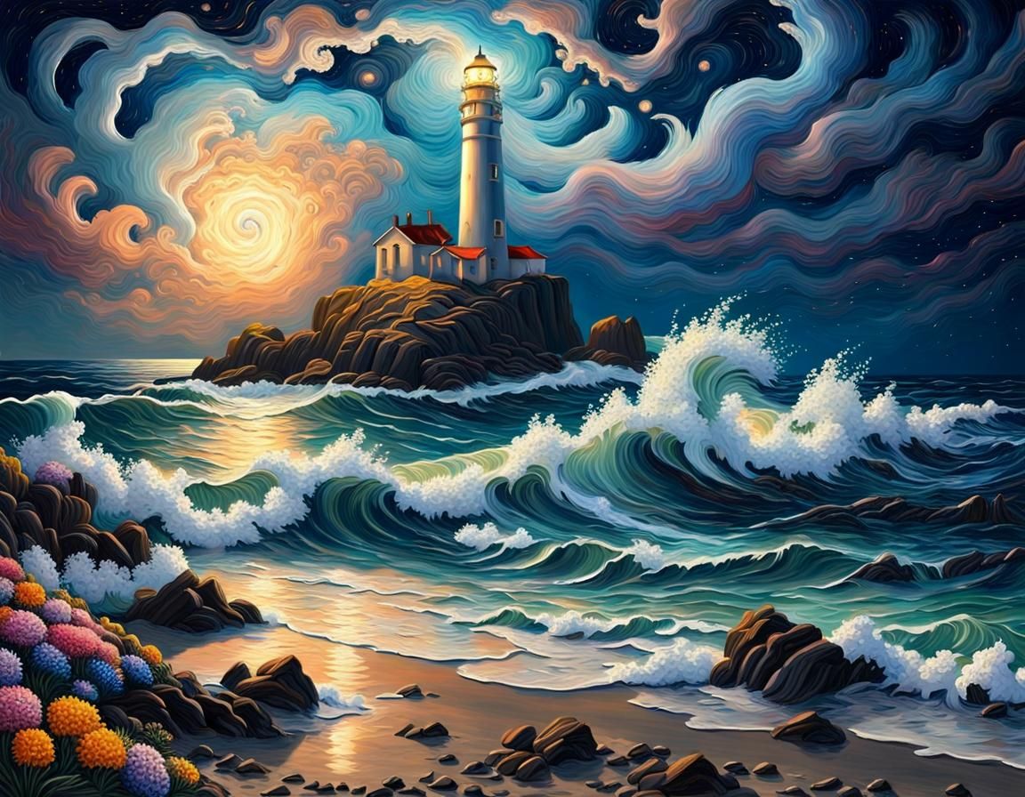 Nocturnal seaside landscape