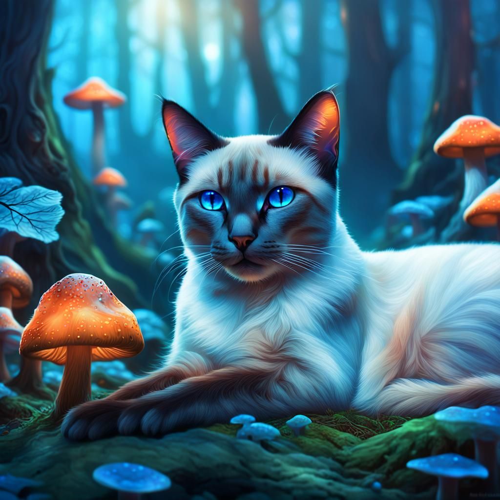 Siamese Cat in Mystical Forest: Fantasy Concept Art