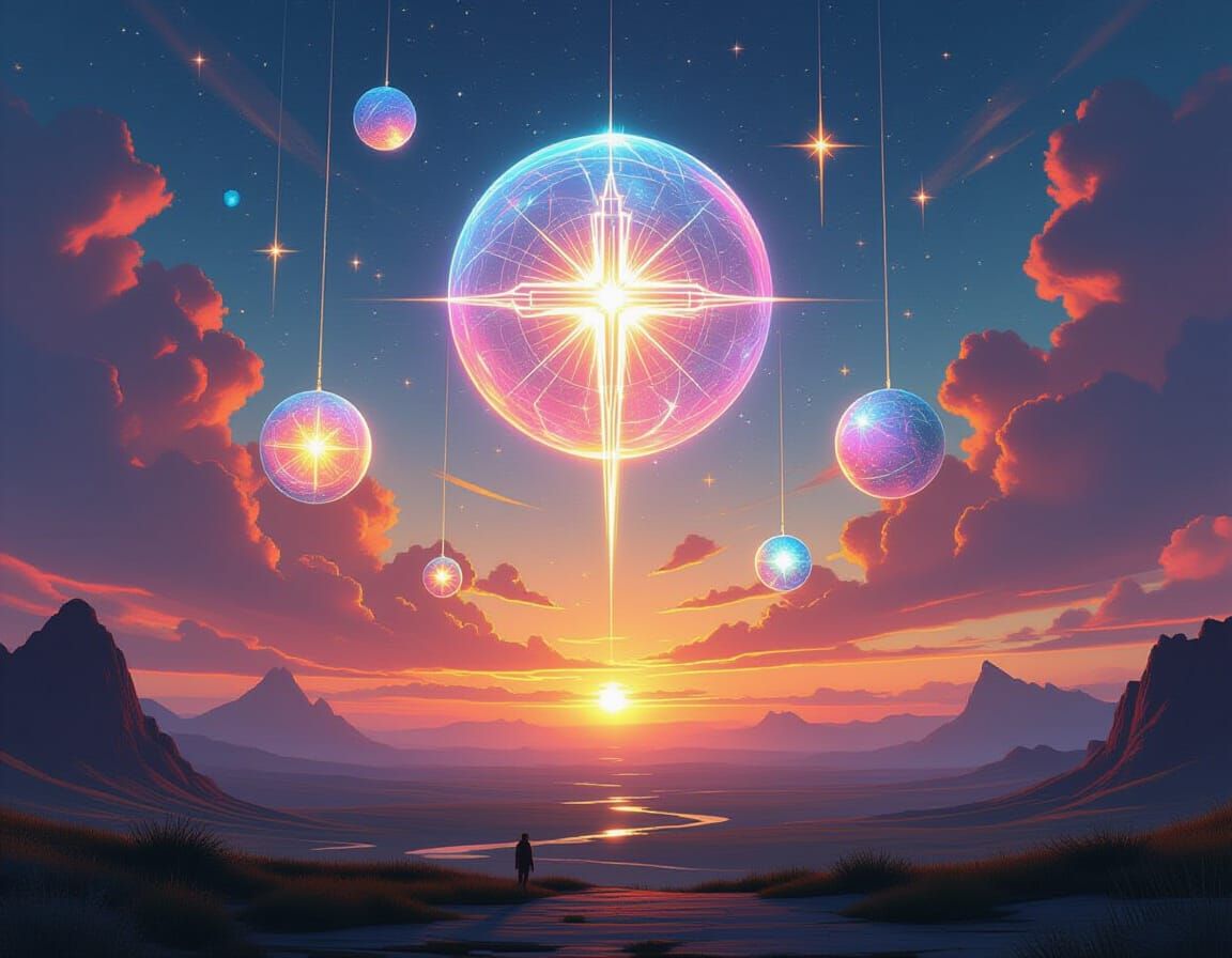 Divine Symbols and Crosses in Celestial Landscapes