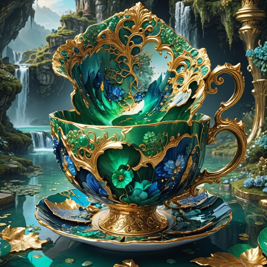 Fantasy Kingdom Inside Broken Teacup: Digital Art