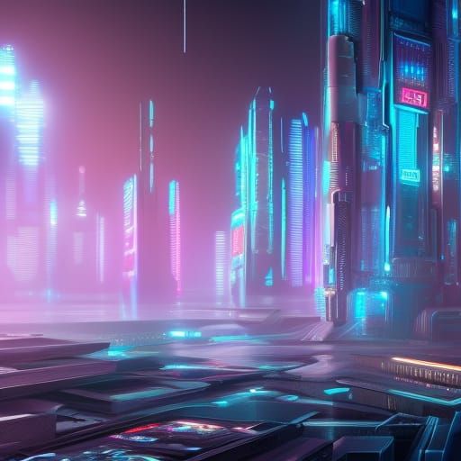 Cyberpunk Quantum Computer: Detailed Digital Art