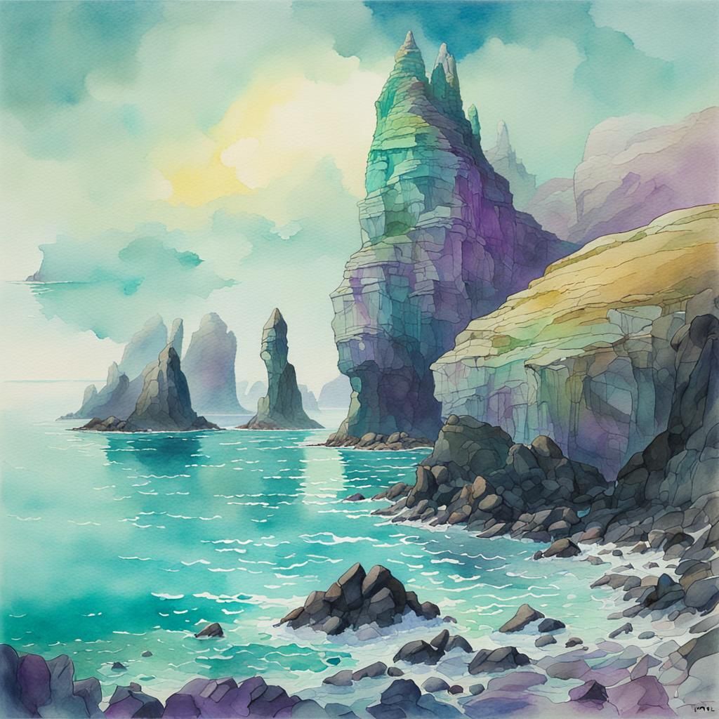 Cornish Coast Fantasy in Early 20th Century Watercolour