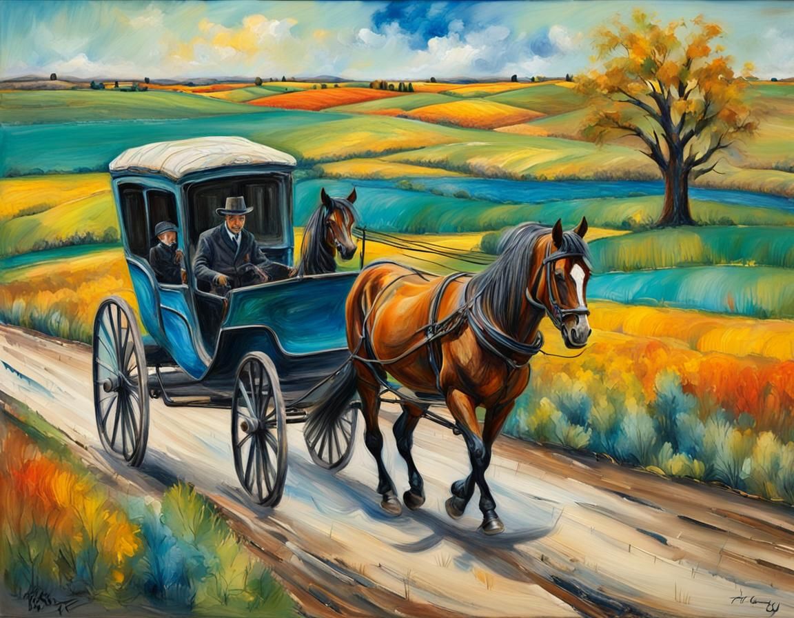 Horse and Buggy in Abstract Expressionism Style