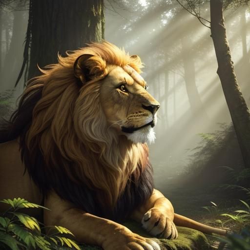 Golden Lion Ruler of Narnia in Vibrant Oil Painting