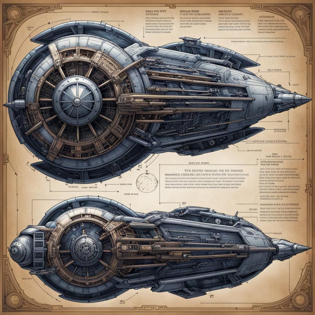 Star Wars Spacecraft Blueprints in Comic Book Art Style