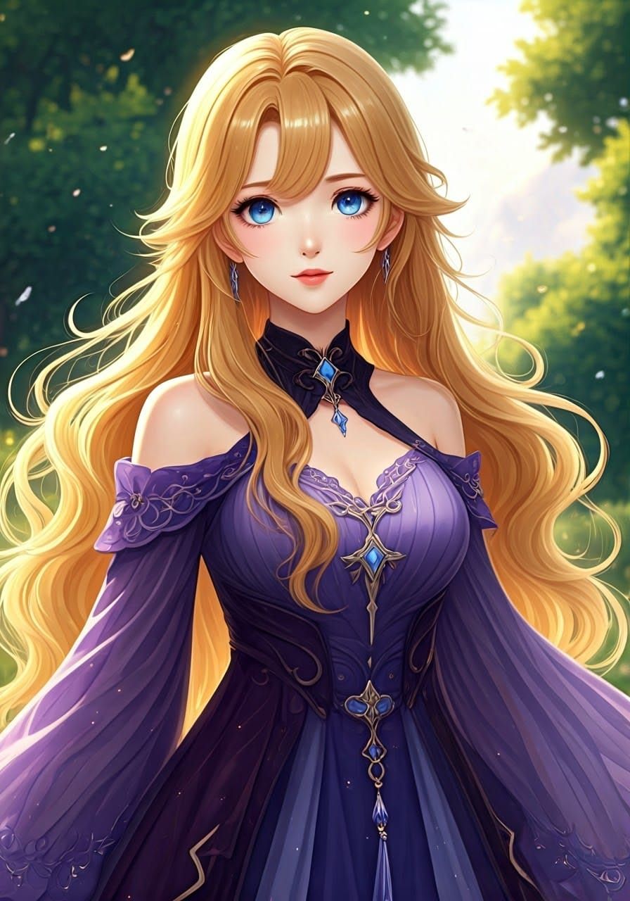 Ethereal Sorceress in Vibrant Purple Attire