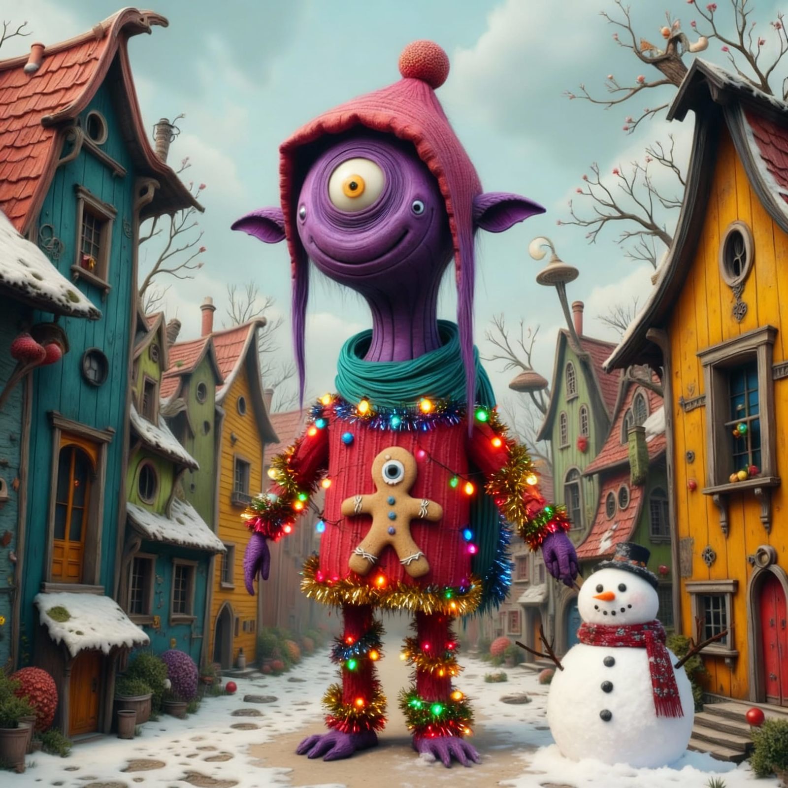 One-Eyed Monster Helps Decorate Whimsical Village