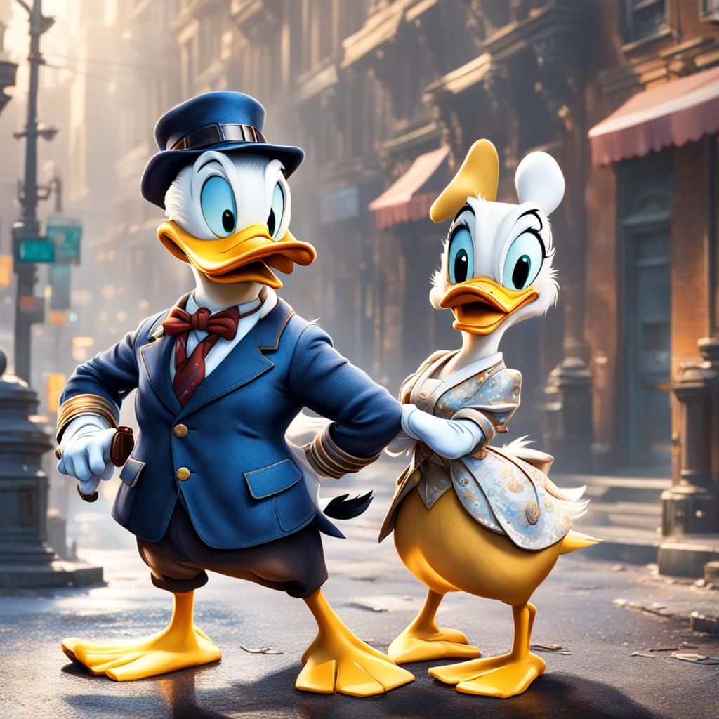 Hyperrealistic Detective Donald and Daisy Duck
