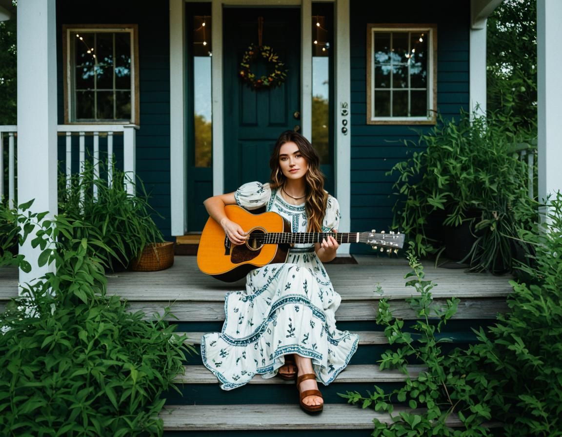 Album Cover: Introvert Girl with Guitar on Porch