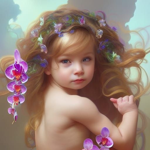 Rainbow-Haired Babies with Gems in Cyberpunk Style