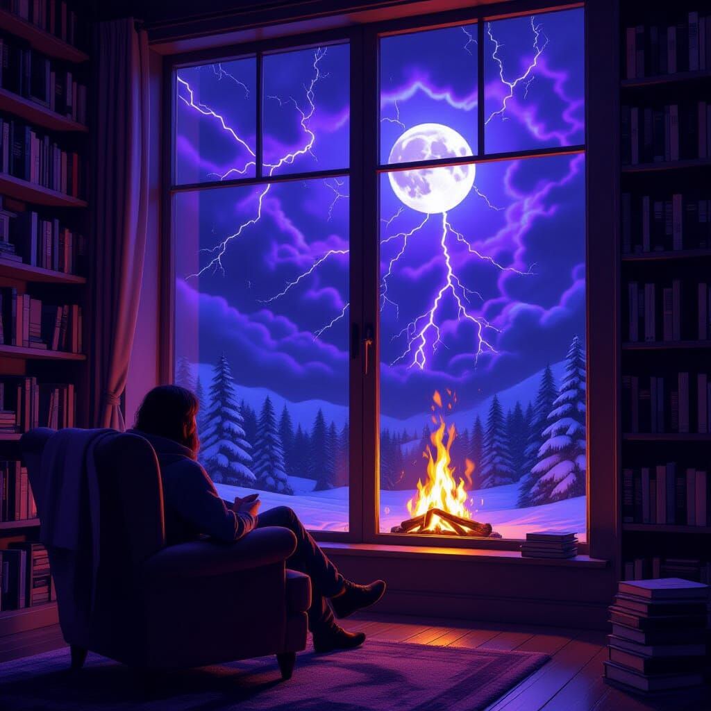 Dramatic Lightning Scene in Cosy Room, Digital Painting