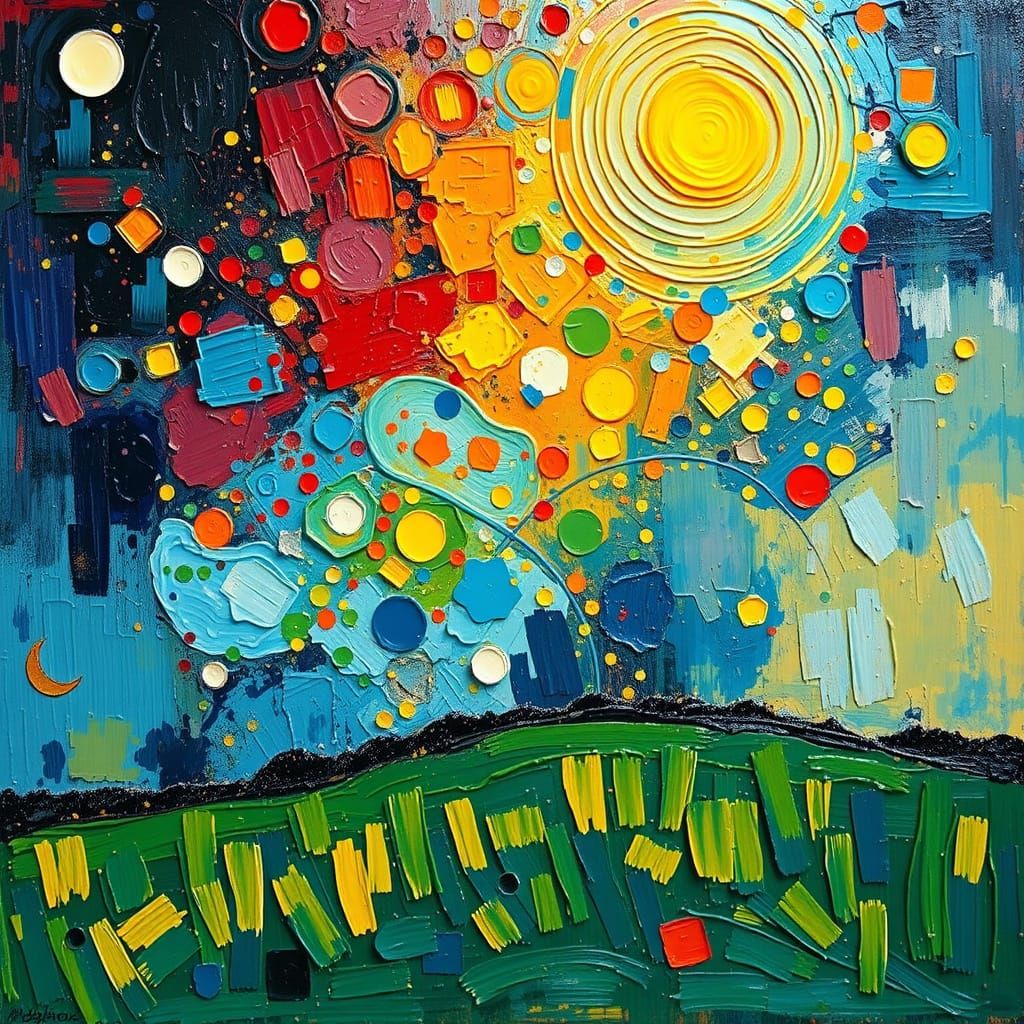 Love's Cosmic Affirmation in Neo-Impressionist Style