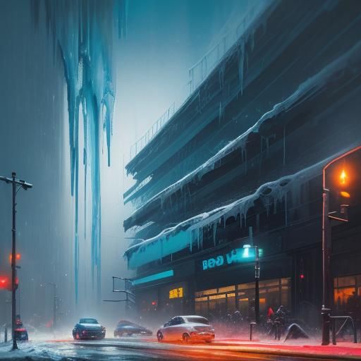 Melting Hairy Icicle Graffiti Art in Winter