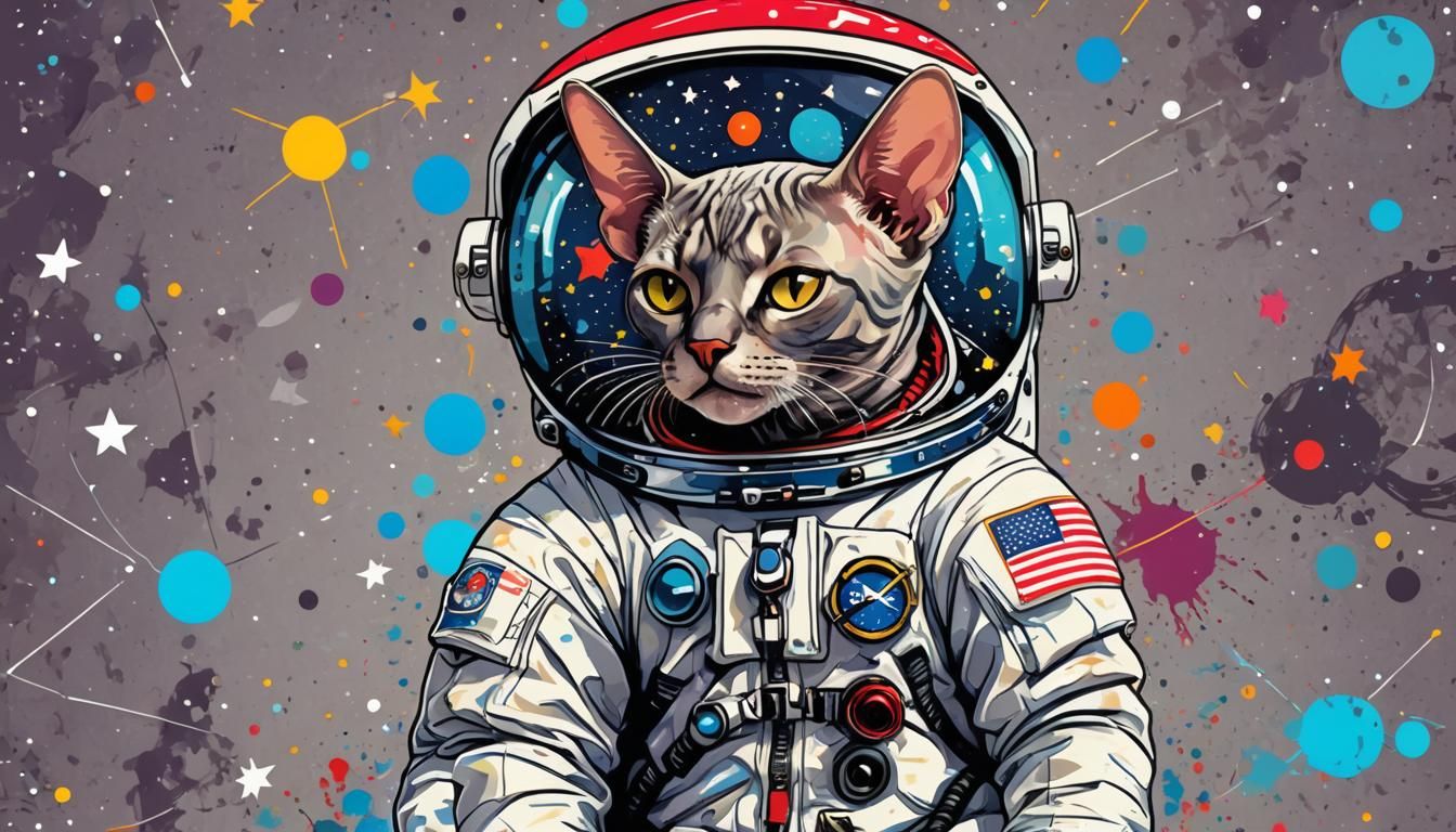 Sphinx Cat Astronaut in Pop Art Style